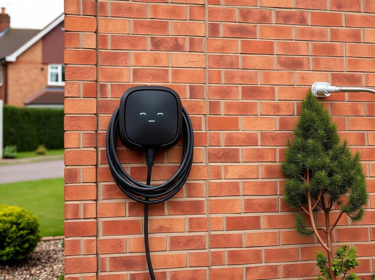 Home EV charger installed on an outside wall